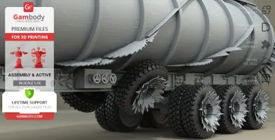 Detailed 3D model of Mad Max War Rig Tanker, textured for printing, shown with rugged wheels.
