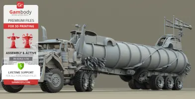 A detailed 3D model of a Mad Max War Rig Tanker, designed for 3D printing.