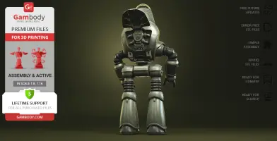 3D model of a Fallout Protectron robot from the back, designed for 3D printing by Gambody.