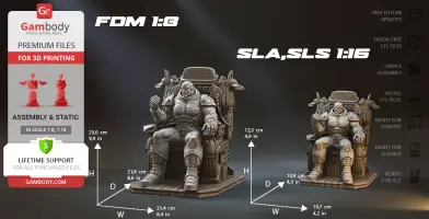 A powerful figure seated on a detailed throne, available as an STL file for 3D printing.