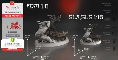 Batman Ninja vs Joker Dragon diorama for 3D printing, featuring detailed dragon and samurai scene.