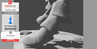 Close-up of a textured boot from a 3D model, designed for 3D printing, on a decorative base.