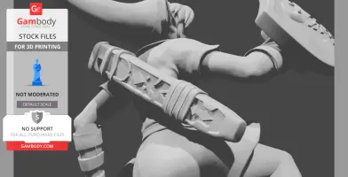 3D model of a character in dynamic pose with detailed clothing and a sword sheath on the back.