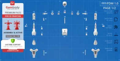 Blueprint layout of the MWO Shadow Cat 3D print parts on a grid background.