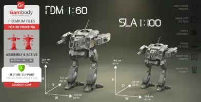 Two robotic models, Shadow Cats, from MWO in 1:60 and 1:100 scales with detailed measurements.