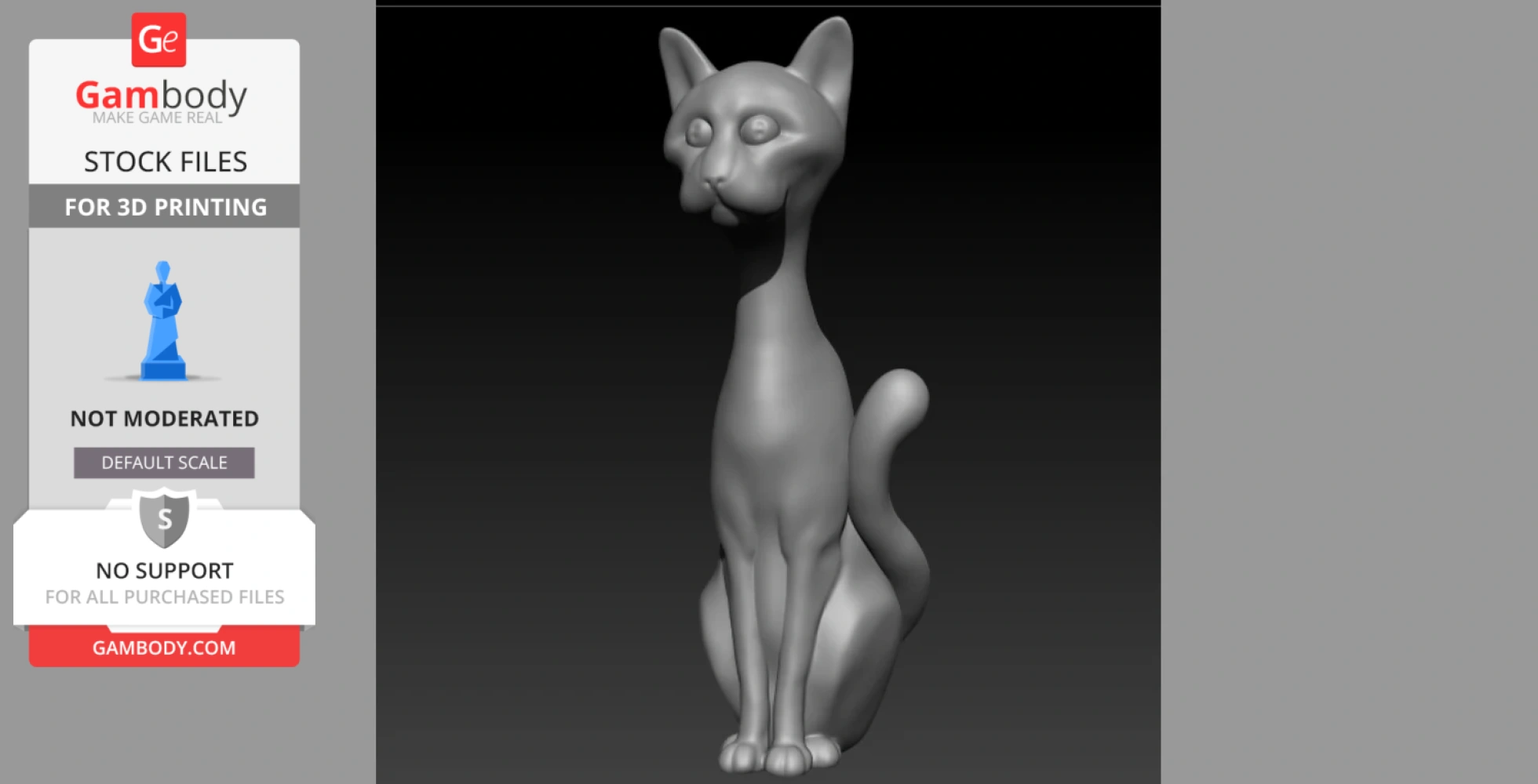 A sleek, stylized cat figurine model for 3D printing, with elongated features and a smooth surface.