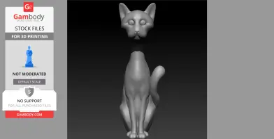 A stylized 3D cat figurine model for printing, featuring a sleek body and upright posture.