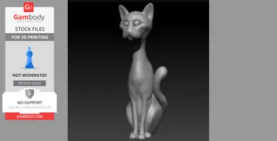 A sleek, stylized cat figurine model for 3D printing, with elongated features and a smooth surface.