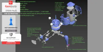 3D model of a Tachikoma robot from Ghost in the Shell, with assembly instructions and print parameters.