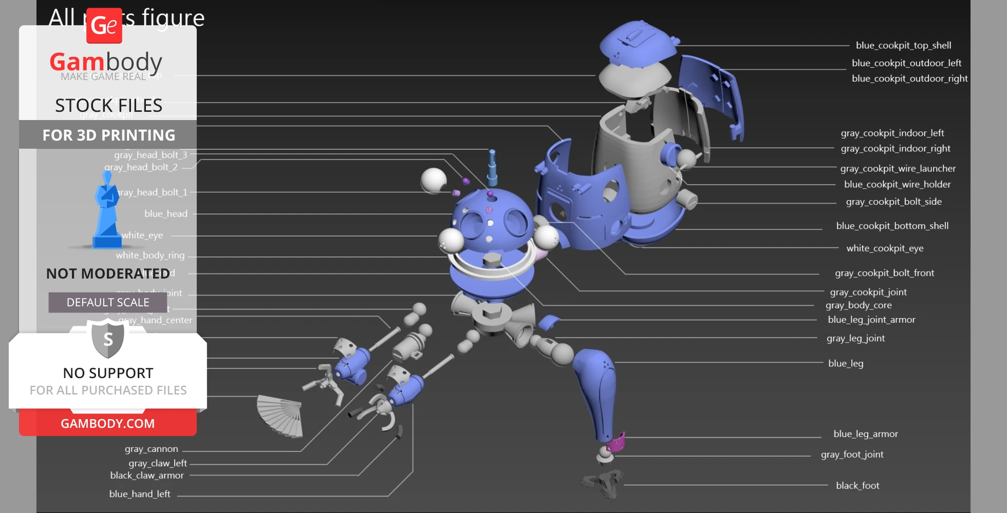 3D model parts of Tachikoma from 'Ghost in the Shell' for assembly and 3D printing.