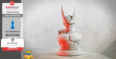 A 3D printed bust of a sci-fi character with a textured exoskeleton and tall horned helmet.