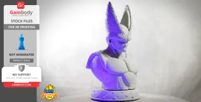 A detailed bust of a character with a tall, textured headpiece and muscular build, designed for 3D printing.