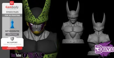 A detailed 3D printable bust of a villain with an insect-like design including antennae and armor.