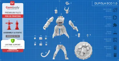 STL files for Hellboy 3D printing showcasing various parts on a blue grid background.