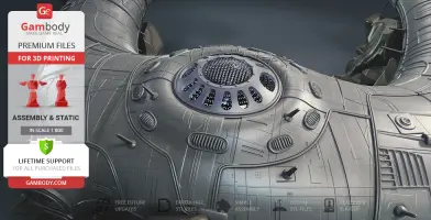 Detailed close-up of a futuristic spaceship model with intricate surface details for 3D printing.