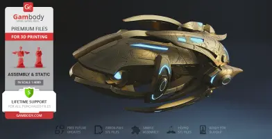 A detailed 3D model of a futuristic Protoss Carrier from Gambody, ready for 3D printing.