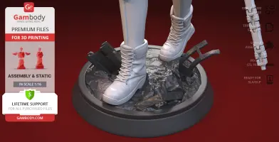 A 3D printed model base with boots stepping on rocky terrain, from Gambody, for resin 3D printing.