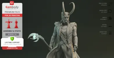 A 3D model of a horned character in detailed armor, suitable for resin 3D printing.