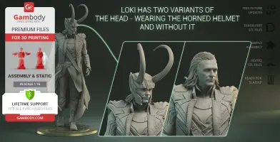 3D model of Loki in two versions: one with a horned helmet, one without. For resin printing.