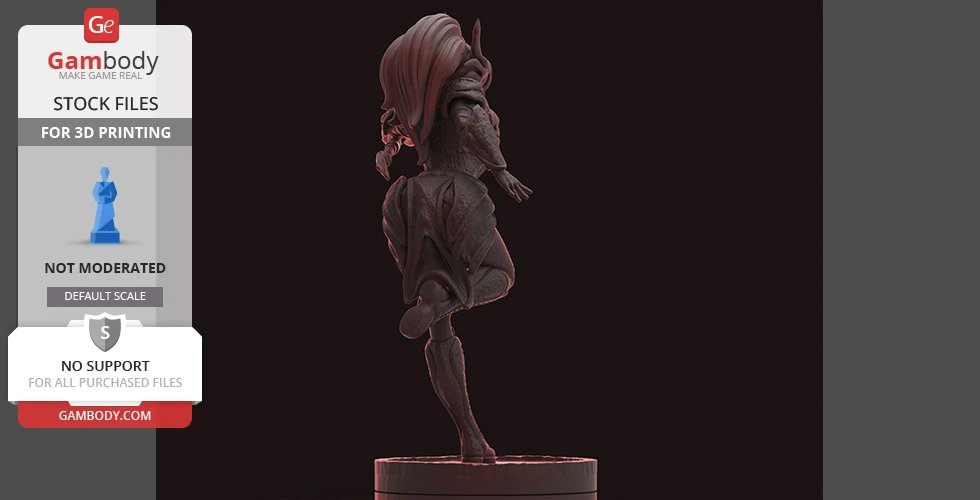 A detailed 3D model of a dynamic warrior pose, designed for 3D printing by Gambody.