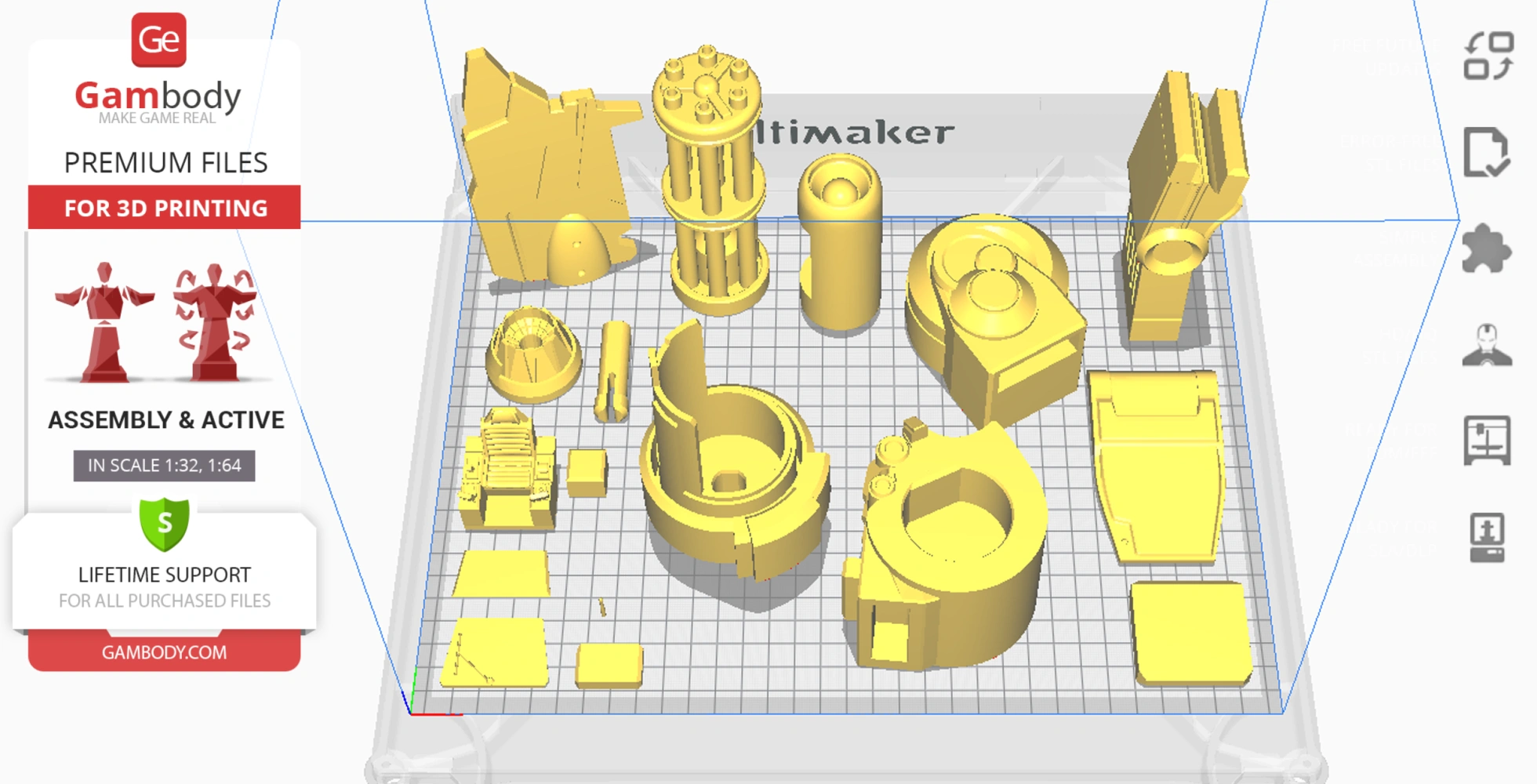 3D printed components of a Viking Terran model from StarCraft laid out on a grid.