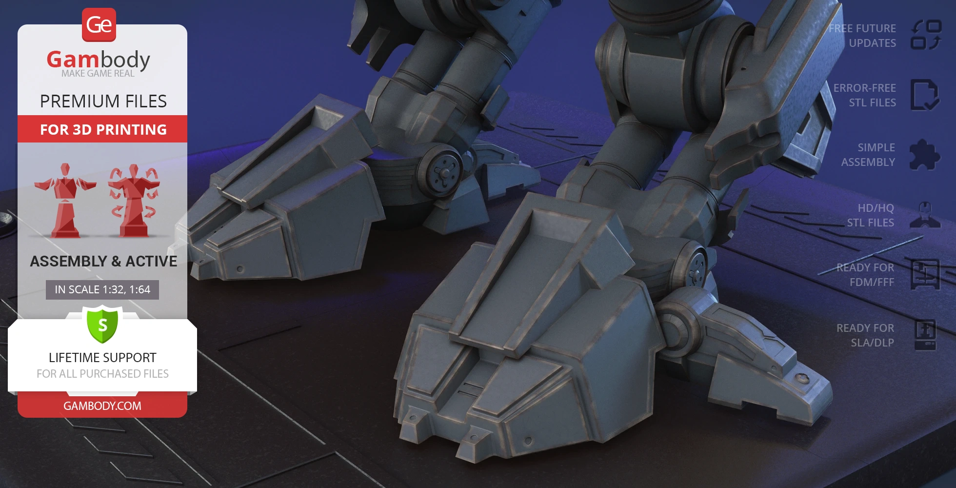 Detailed mechanical feet of a 3D model inspired by 'StarCraft' for 3D printing, displayed on a base.