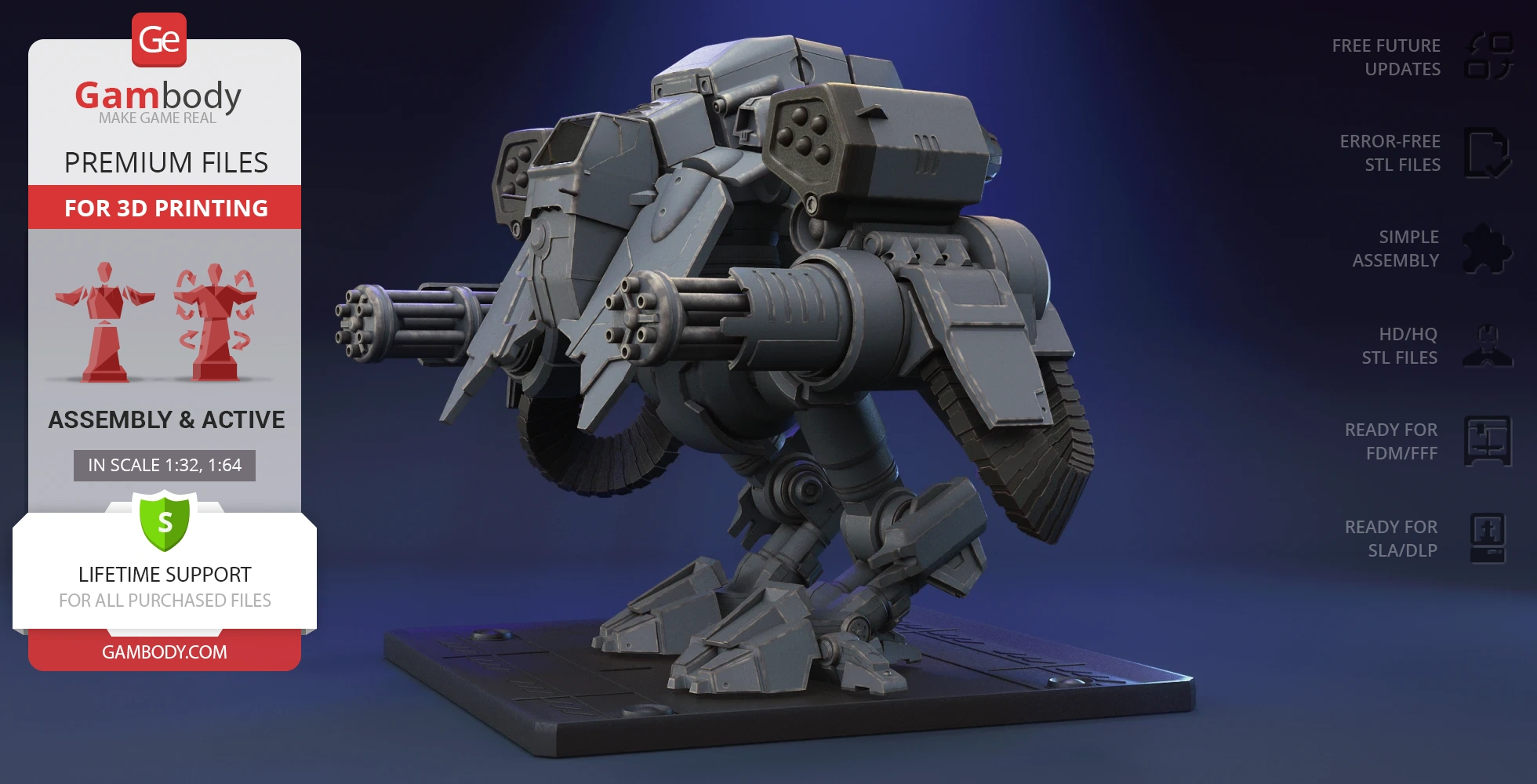 A 3D model of a detailed, heavily armed mechanical walker from StarCraft, designed for 3D printing.