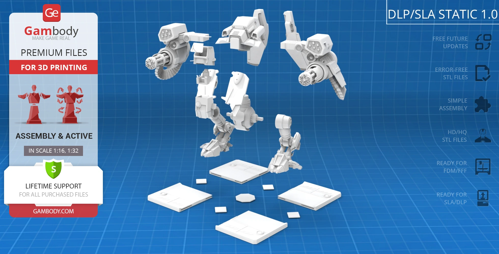 3D model parts of a Viking Terran mech from StarCraft, displayed as separate pieces for assembly.