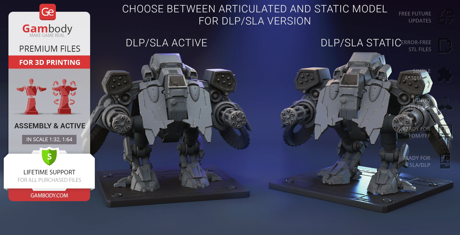 Two detailed 3D models of a Viking mech from StarCraft on display, one articulated and one static.