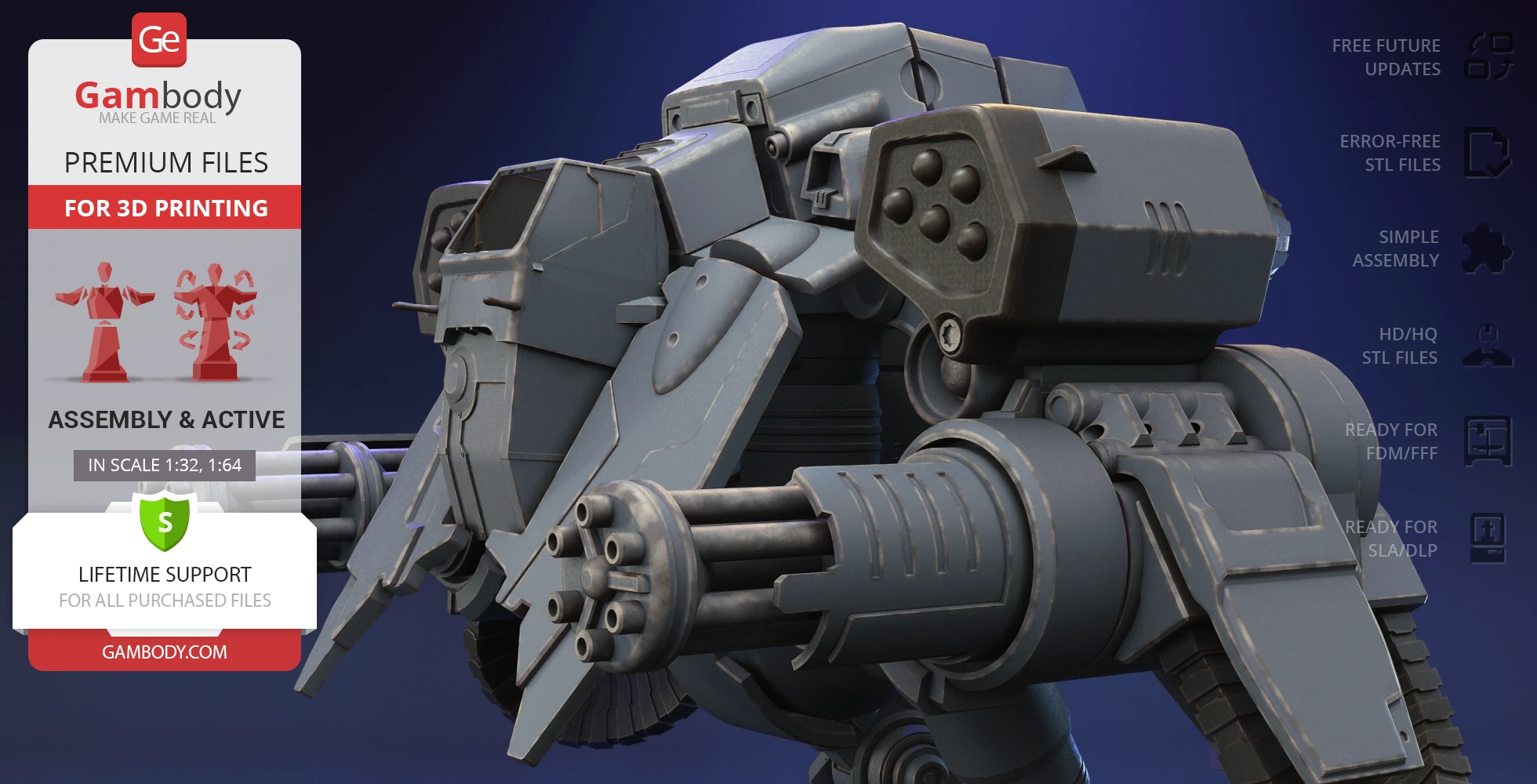A high-detailed 3D model of a mech robot with guns for 3D printing from StarCraft.