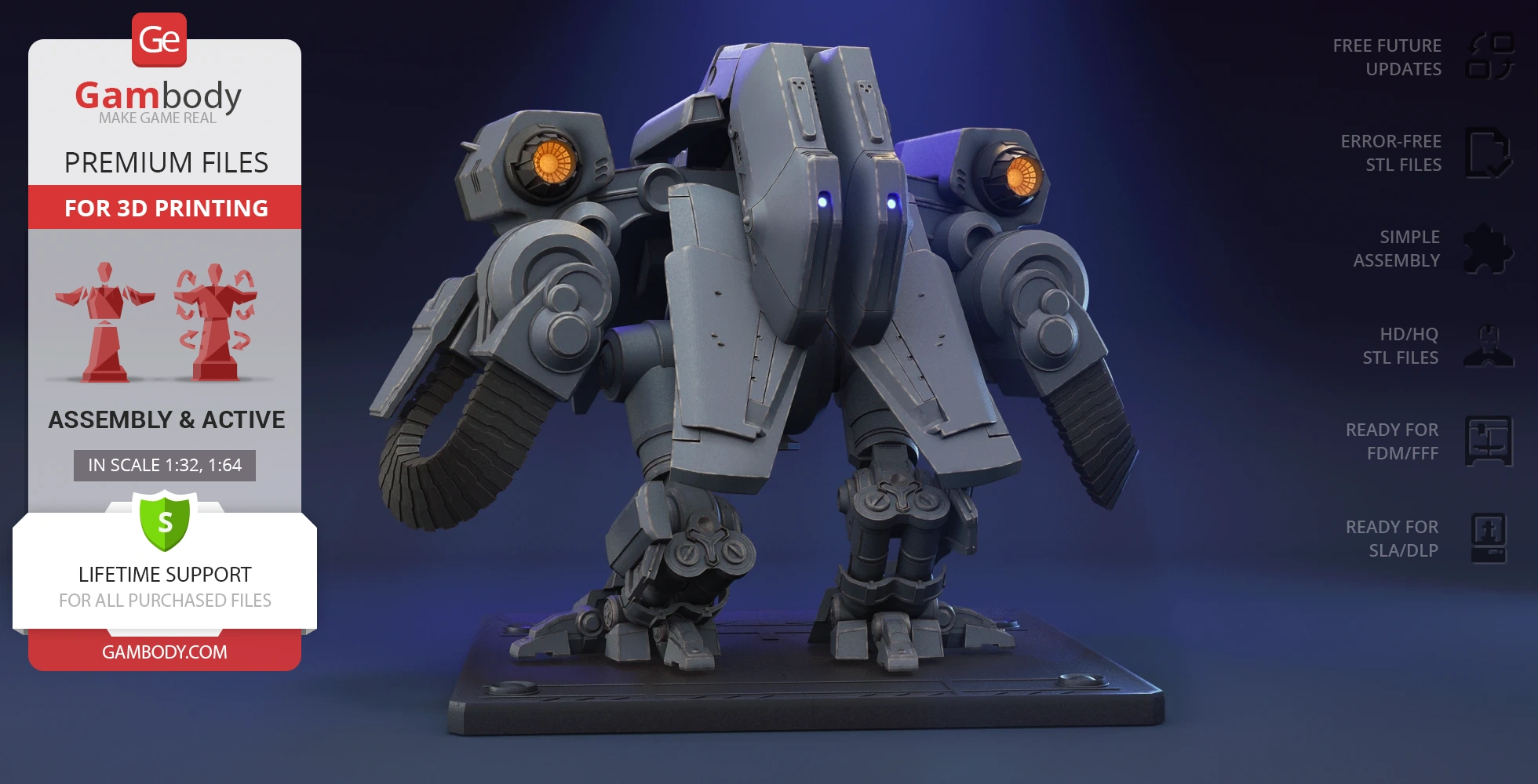 A detailed 3D model of a Viking Terran mech from StarCraft, ready for 3D printing, displayed on a platform.