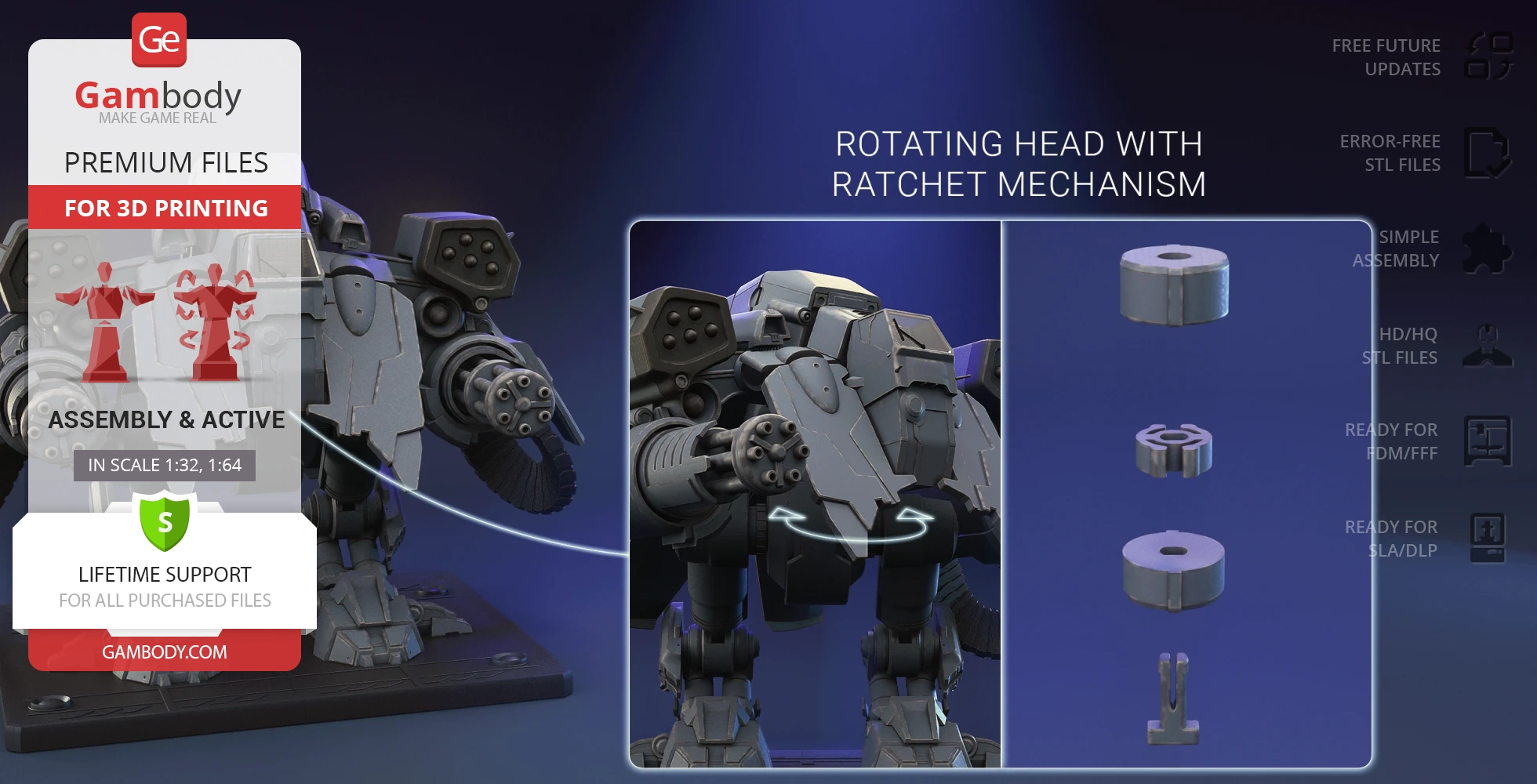 3D model of Viking Terran from StarCraft with rotating head mechanism, designed for 3D printing.