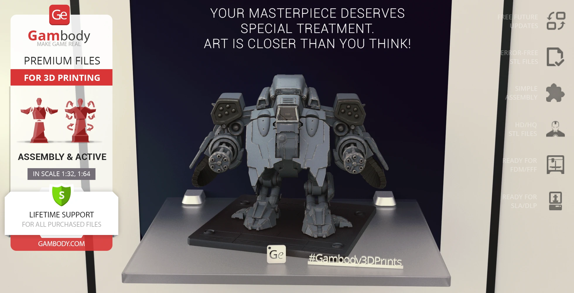 A detailed 3D model of a Viking mech from StarCraft for printing, displayed on a platform.