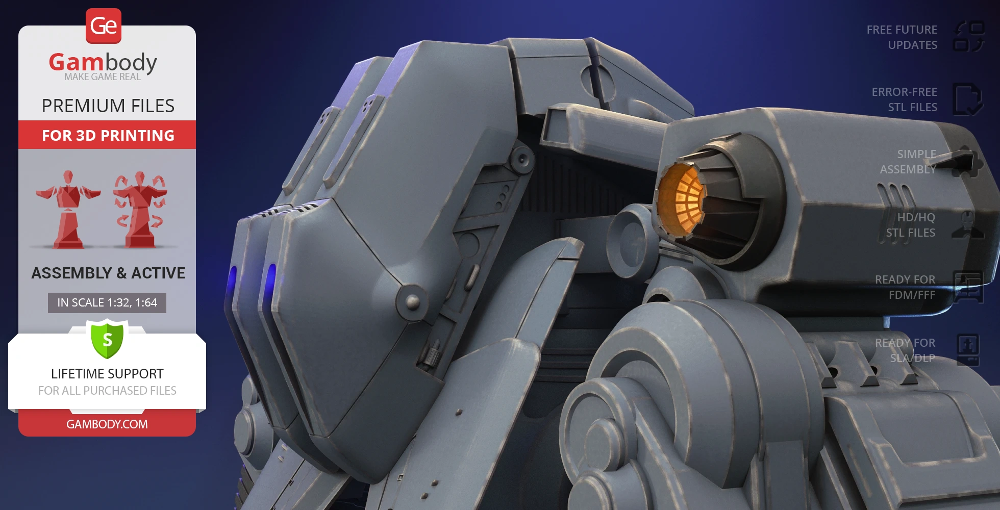 Close-up of a detailed, mechanical 3D model for printing, inspired by StarCraft's Viking Terran.