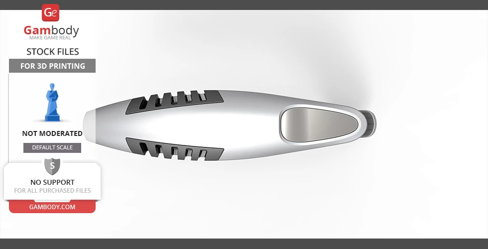 Futuristic white and gray handheld device, resembling a phaser, with black accents.