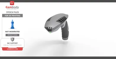 Futuristic, gray phaser gun model with a sleek design, meant for 3D printing.