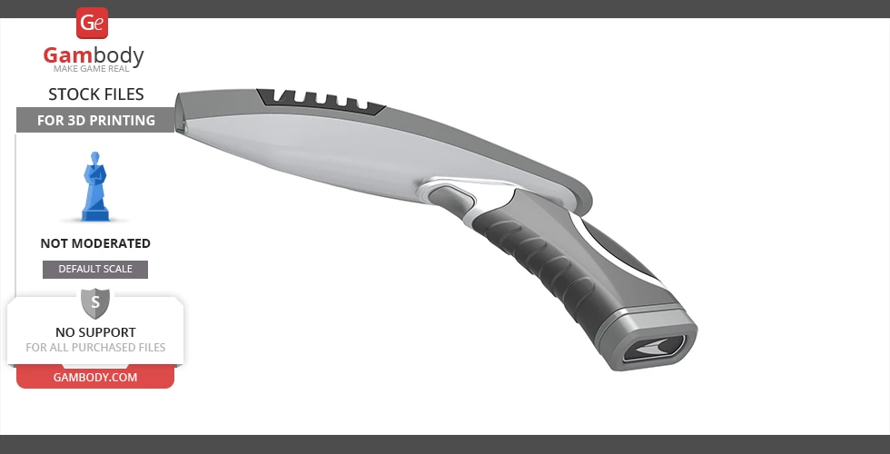 Futuristic grey and black handheld phaser with a sleek, curved design for 3D printing.