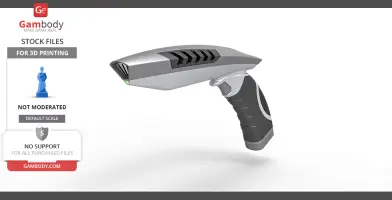 Futuristic gray and black handheld phaser with sleek design, suitable for 3D printing.