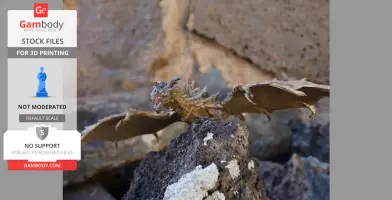 A realistic, detailed dragon miniature perched on rocky terrain, featured for 3D printing.