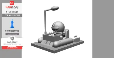 A 3D model of a character in a time machine vehicle, featuring a control panel and overhead lamp.