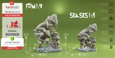 A 3D model of the Grinch holding a sack, with Max the dog beside him, designed for 3D printing.