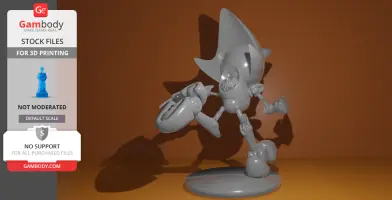 A 3D model of Metal Sonic in a dynamic pose, set on a circular base for printing.
