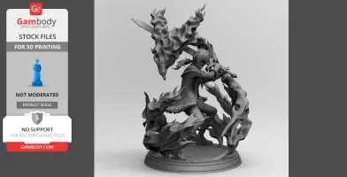 A dynamic 3D model of Diluc from Genshin Impact, wielding a sword with swirling flame effects.