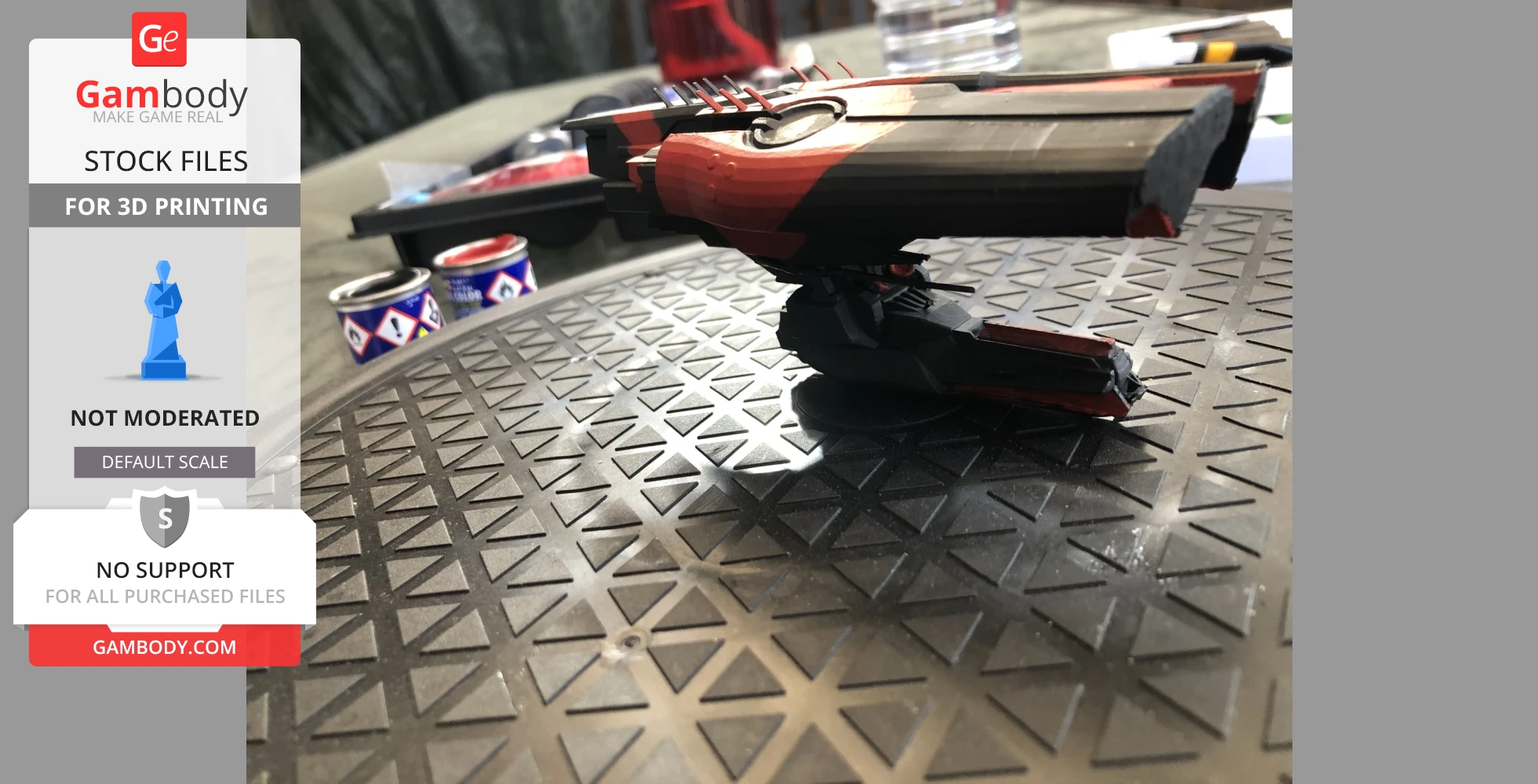 A detailed 3D model of an EVE Online Leshak spaceship on a textured platform, ready for 3D printing.