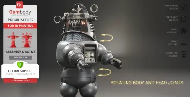 3D model of a vintage robot with rotating joints, ready for 3D printing. Premium files available.