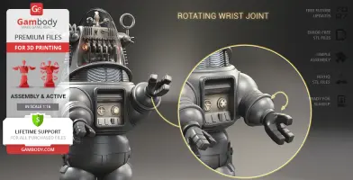 A detailed model of Robby the Robot showing its rotating wrist joint for 3D printing.