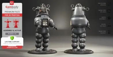 Robby the Robot 3D model shown from front and back, ready for printing at scale 1:16.