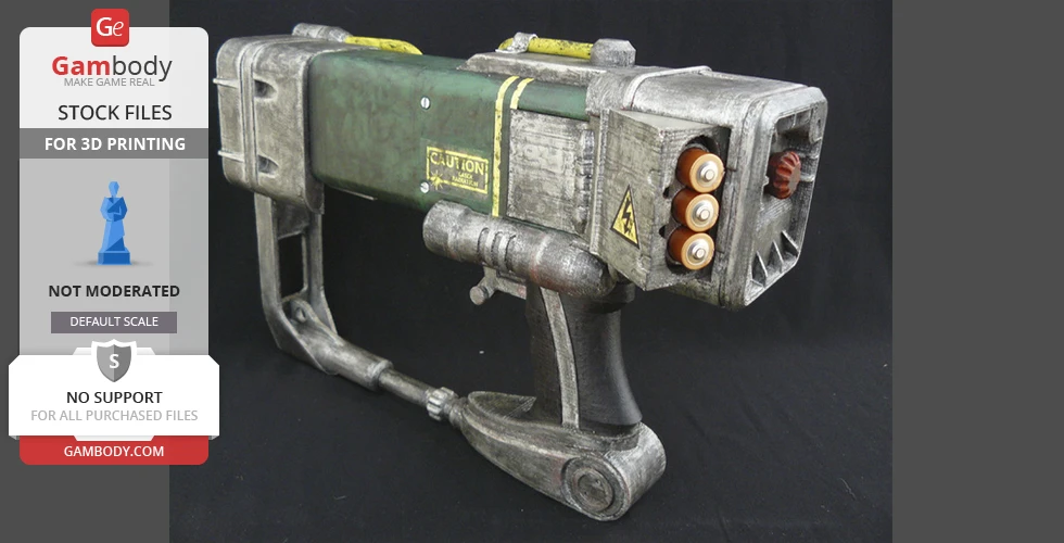 A detailed 3D model of a Fallout laser pistol, designed for 3D printing with intricate textures and colors.