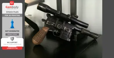 A detailed 3D model of a sci-fi blaster gun with a scope, ready for 3D printing.