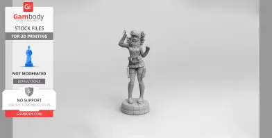 A detailed 3D model of a character with spiked hair, posed energetically on a circular base, designed for printing.